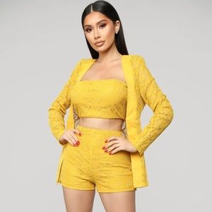 Yellow Small Lace short set